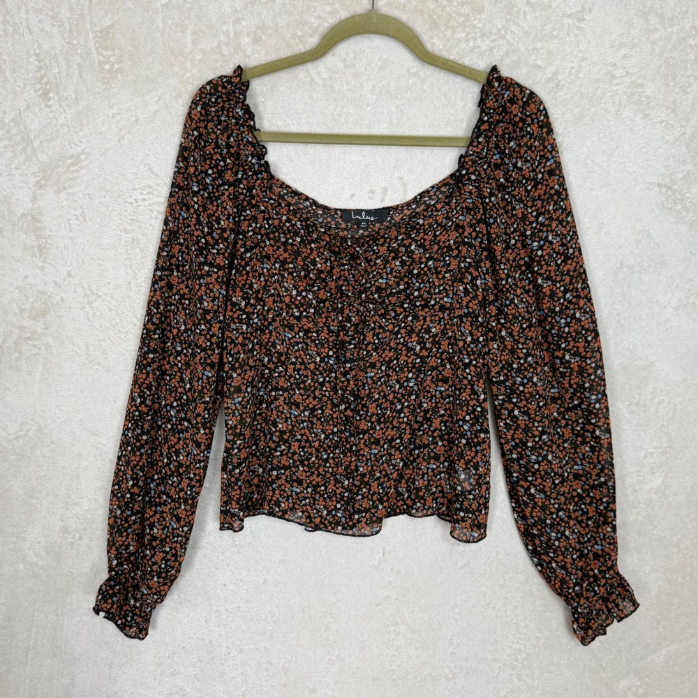 Lulus Floral Peasant Top Puff Sleeve Cottagecore Indie Coquette Sheer Chic Med